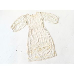 Vintage 80’s White Silk Sequin Balloon Sleeve Dress